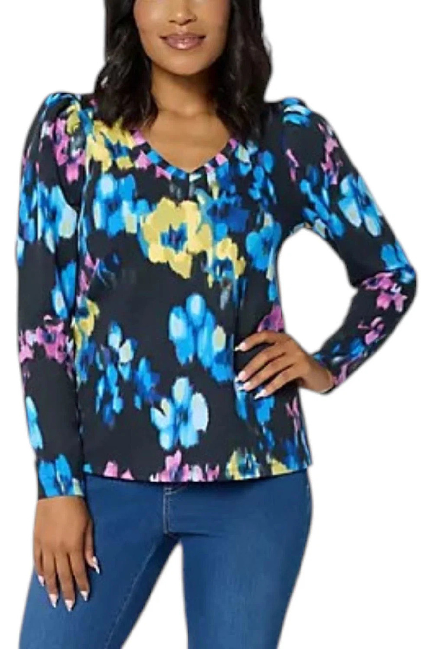 Mally Roncal Women's V-Neck Knit Scarlett Top Floral - Regular